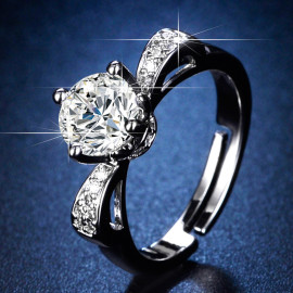 Arihant Silver Plated Crystal Studded Contemporary Anti Tarnish Adjustable Solitaire Ring