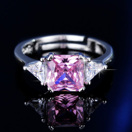 Arihant Silver Plated American Diamond Studded Rectangular Pink Stone Adjustable Finger Ring