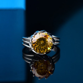 Arihant Silver Plated Crystal Studded Rectangular Yellow Stone Cocktail Style Adjustable Ring