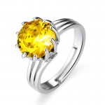 Arihant Silver Plated Crystal Studded Rectangular Yellow Stone Cocktail Style Adjustable Ring