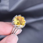 Arihant Silver Plated Crystal Studded Rectangular Yellow Stone Cocktail Style Adjustable Ring