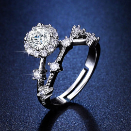 Arihant Silver Plated Crystal Studded Contemporary Anti Tarnish Adjustable Solitaire Ring