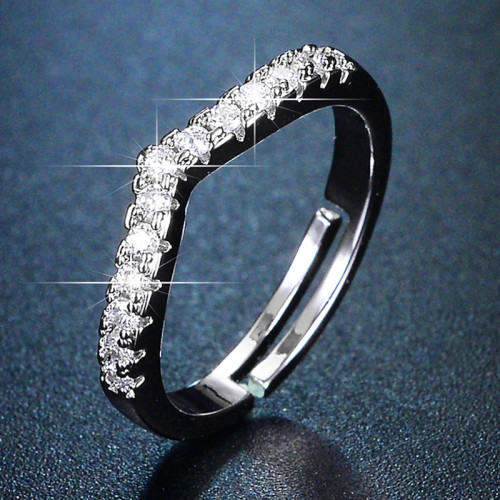 Arihant Silver Plated American Diamond Studded V Shape Contemporary Adjustable Finger Ring