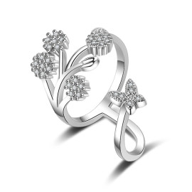 Arihant Silver Plated American Diamond Studded Contemporary Korean Finger Ring