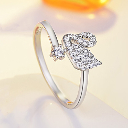 Arihant Silver Plated American Diamond Studded Swan Shape Contemporary Korean Finger Ring