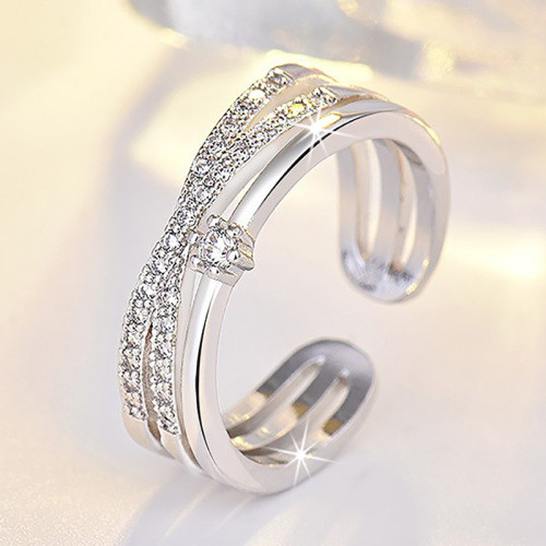 Arihant Silver Plated American Diamond Studded Contemporary Korean Finger Ring