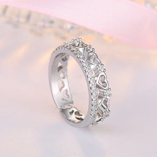 Arihant Silver Plated American Diamond Studded Hearts inspired Contemporary Korean Finger Ring