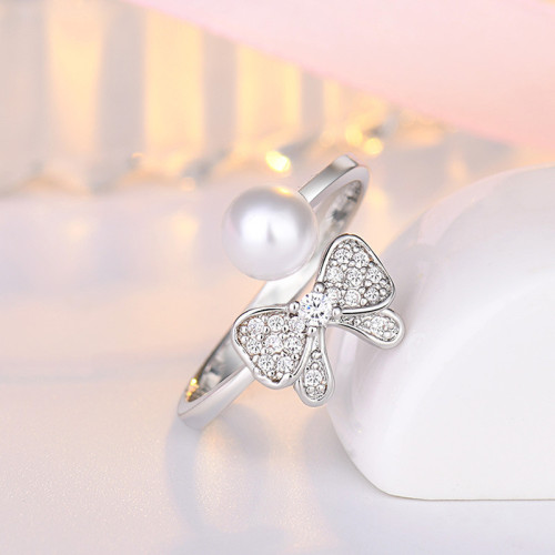 Arihant Silver Plated American Diamond Studded Butterfly Shape Contemporary Korean Finger Ring