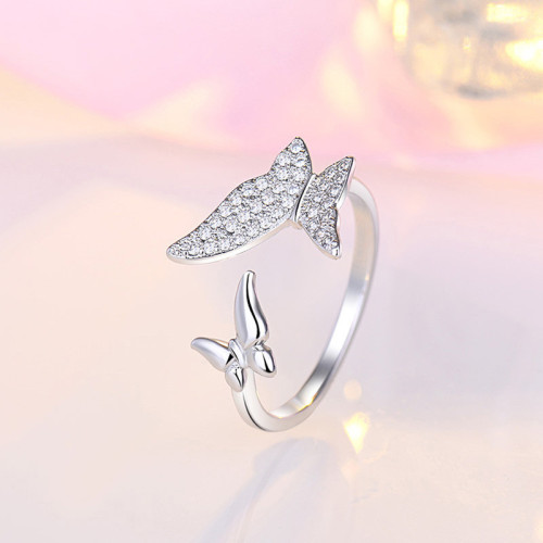 Arihant Silver Plated American Diamond Studded Butterfly Shape Contemporary Korean Finger Ring