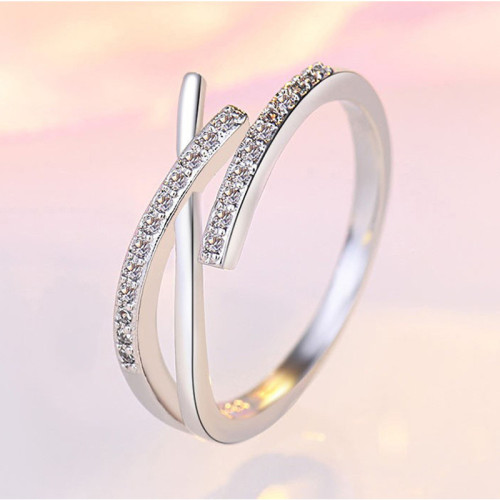 Arihant Silver Plated American Diamond Studded Contemporary Korean Finger Ring