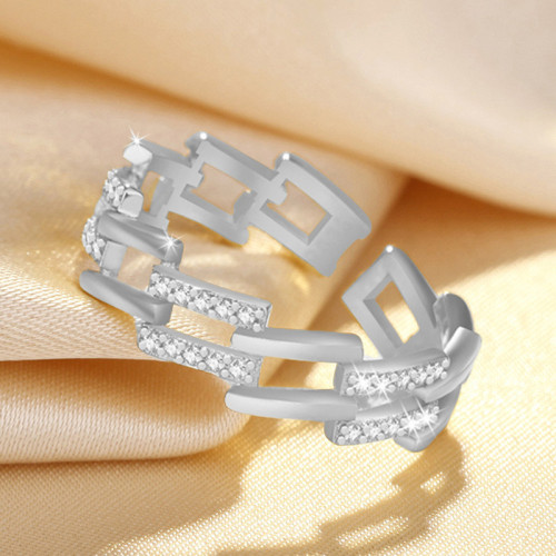 Arihant Silver Plated American Diamond Studded Contemporary Korean Finger Ring