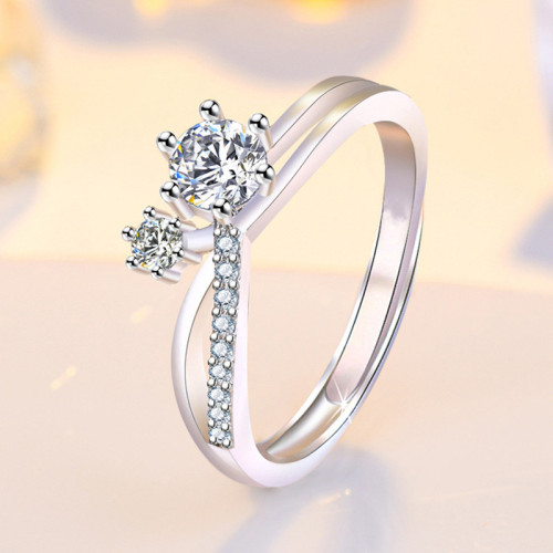 Arihant Silver Plated American Diamond Studded Contemporary Korean Finger Ring