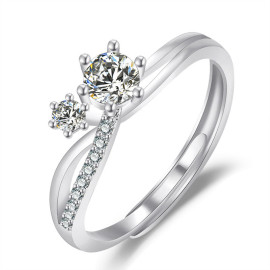Arihant Silver Plated American Diamond Studded Contemporary Korean Finger Ring