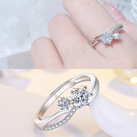 Arihant Silver Plated American Diamond Studded Contemporary Korean Finger Ring