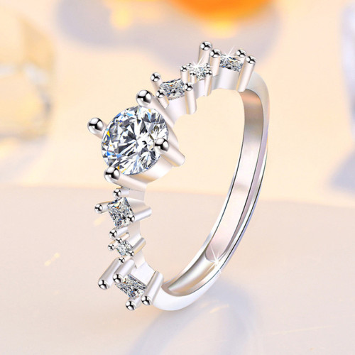 Arihant Silver Plated American Diamond Studded Contemporary Korean Finger Ring