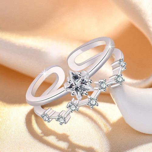 Arihant Silver Plated American Diamond Studded Star Shape Contemporary Korean Finger Ring