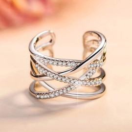 Arihant Silver Plated American Diamond Studded Contemporary Korean Finger Ring