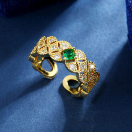 Arihant Gold Plated Crystal Studded Contemporary Anti Tarnish Green Stone Adjustable Ring