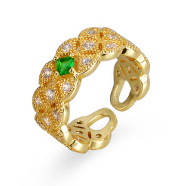 Arihant Gold Plated Crystal Studded Contemporary Anti Tarnish Green Stone Adjustable Ring
