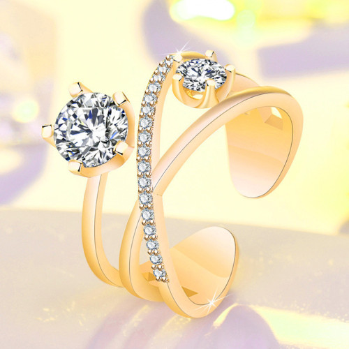 Arihant Gold Plated American Diamond Studded Contemporary Korean Finger Ring