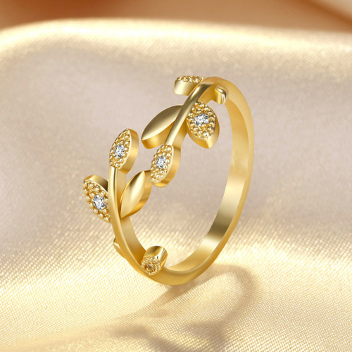 Arihant Gold Plated American Diamond Studded Leaf Inspired Contemporary Korean Finger Ring