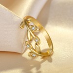 Arihant Gold Plated American Diamond Studded Leaf Inspired Contemporary Korean Finger Ring