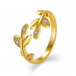 Arihant Gold Plated American Diamond Studded Leaf Inspired Contemporary Korean Finger Ring
