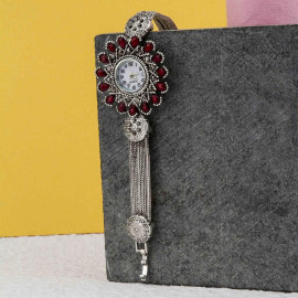 Arihant Platinum Plated Red Mayur AD Bracelet Watch 9087