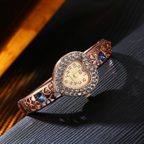 Arihant Rose Plated American Diamond Blue Designer Bracelet Watch 9114