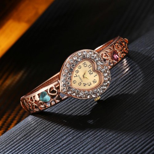 Arihant Rose Plated American Diamond Multicolor Designer Bracelet Watch 9116