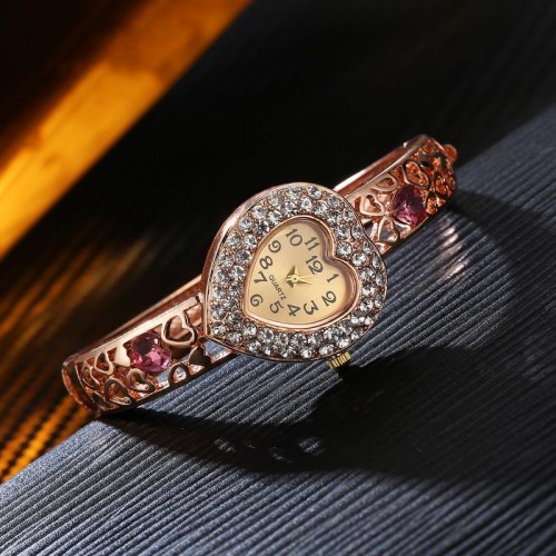 Arihant Rose Plated American Diamond Pink Designer Bracelet Watch 9117