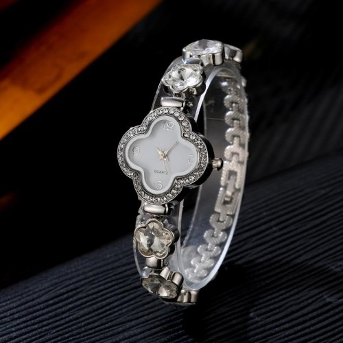 Arihant Platinum Plated White Crystal Bracelet Watch 9122