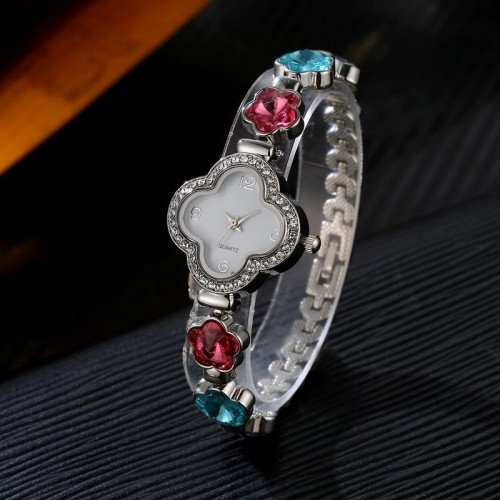 Arihant Platinum Plated Multicolor Crystal Bracelet Watch 9123