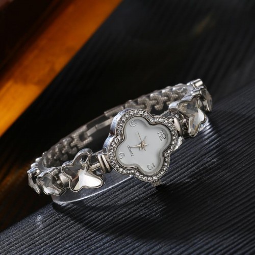 Arihant Platinum Plated White Crystal Bracelet Watch 9125