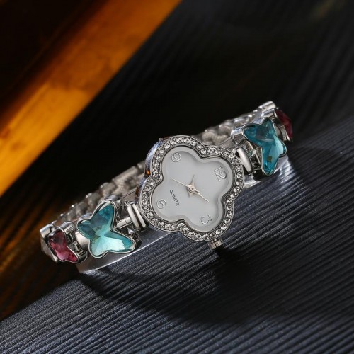 Arihant Platinum Plated Multicolor Crystal Bracelet Watch 9126