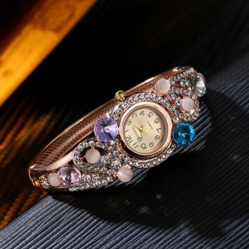 Arihant Rose Plated Multicolour Crystal AD Bracelet Watch 9129